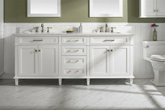 Legion Furniture WLF2280-W 80 Inch White Double Single Sink Vanity Cabinet with Carrara White Quartz Top