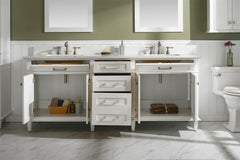 Legion Furniture WLF2280-W 80 Inch White Double Single Sink Vanity Cabinet with Carrara White Quartz Top